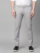 Genips Men's Light Grey Cotton Stretch Caribbean Slim Fit Solid Trousers